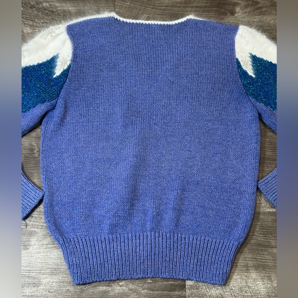 VINTAGE CHRISTINE LADIES SWEATER PURPLE HAND KNIT WITH WHITE ANGORA YOKE L - Picture 7 of 7